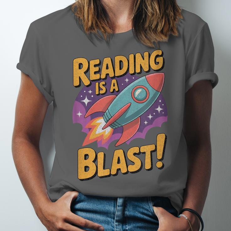 Book Lover Kids And Adults Reading Is a Blast Rocket Ship Unisex Jersey T-Shirt Book Lover Kids And Adults Reading Is a Blast Rocket Ship Unisex Jersey T-Shirt