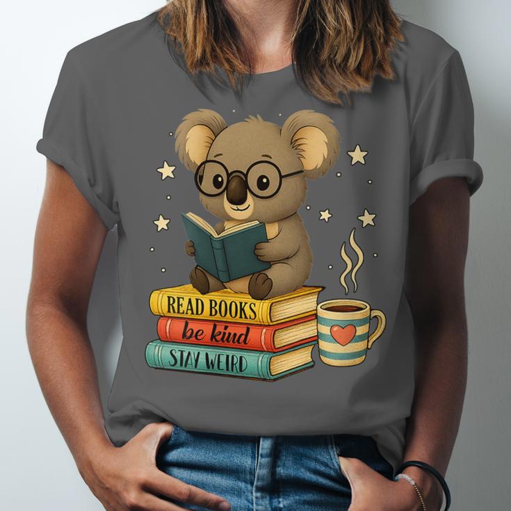 Book Lover Koala Reading Bookish Library Read Books Be Kind Unisex Jersey T-Shirt