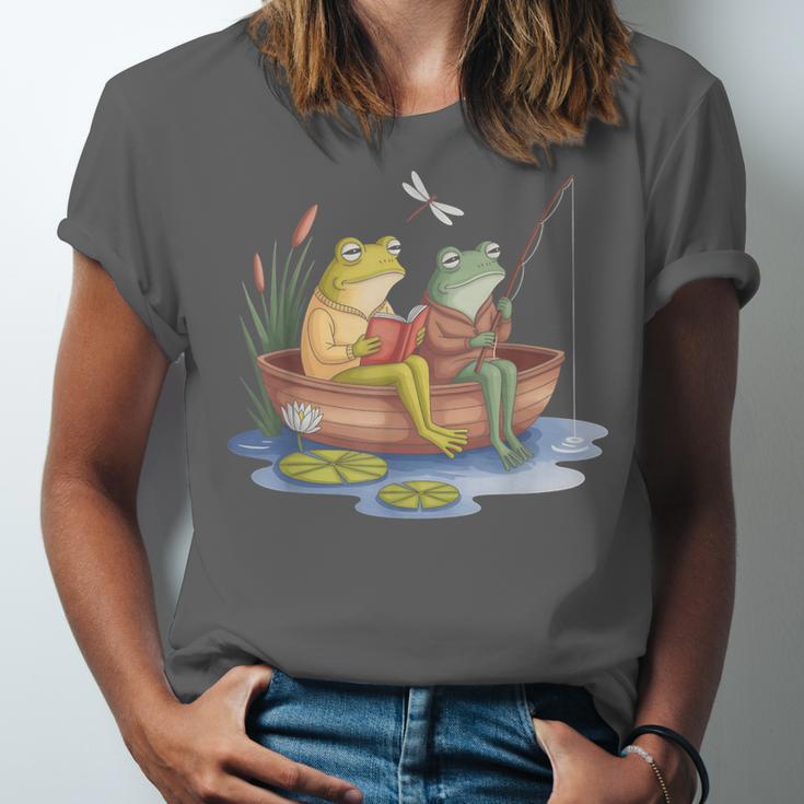 Book Shirt Frog Toad Fishing Vintage Book Frog Unisex Jersey T-Shirt