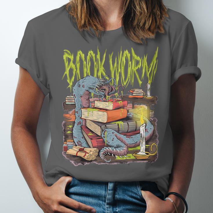Graphic Book Worm Monster Horror Reading Book Lover Unisex Jersey T-Shirt