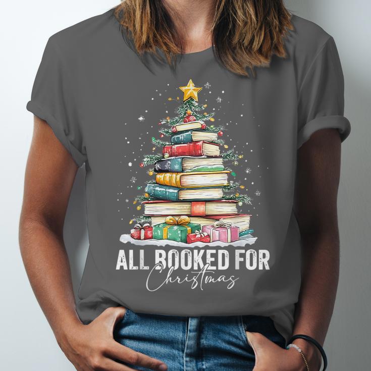 All Booked For Christmas Coquette Books Teacher Xmas Tree Unisex Jersey T-Shirt
