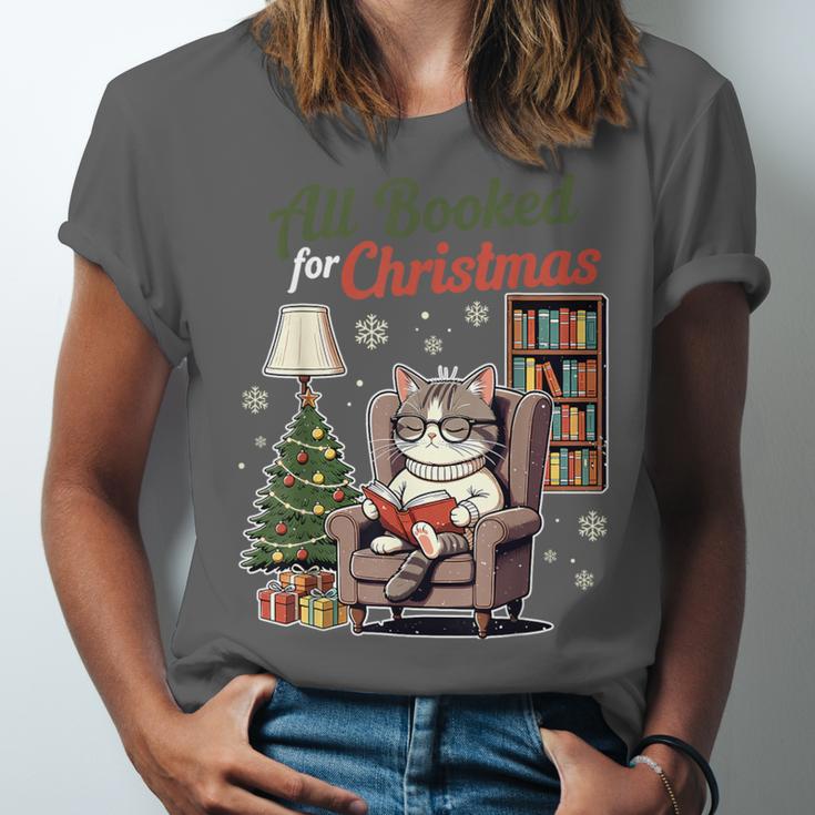 All Booked For Christmas Cute Bookish Cat Lover Unisex Jersey T-Shirt