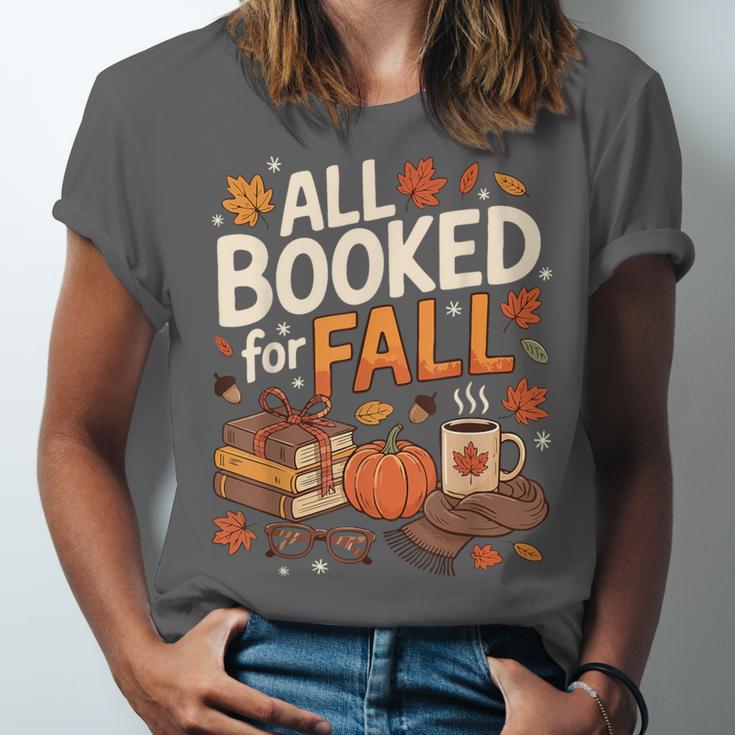 All Booked For Fall Pumpkin Books Thanksgiving Autumn Leaves Unisex Jersey T-Shirt All Booked For Fall Pumpkin Books Thanksgiving Autumn Leaves Unisex Jersey T-Shirt