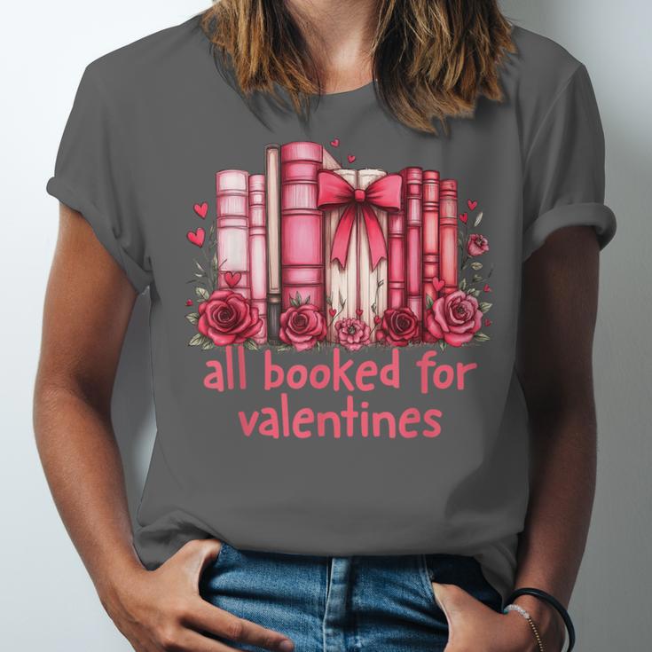 All Booked For Valentines Coquette Bow Book Lover Bookworm Unisex Jersey T-Shirt
