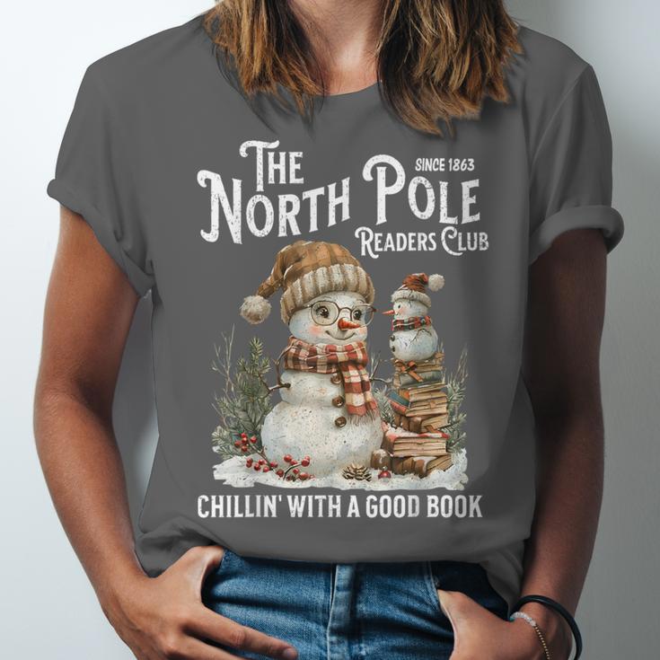 Bookish Christmas North Pole Book Club Snowman Book Worm Unisex Jersey T-Shirt