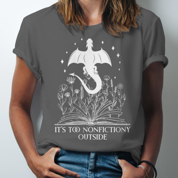 Bookish Dragon Book Club Reading Its Too Nonfictiony Outside Unisex Jersey T-Shirt Bookish Dragon Book Club Reading Its Too Nonfictiony Outside Unisex Jersey T-Shirt
