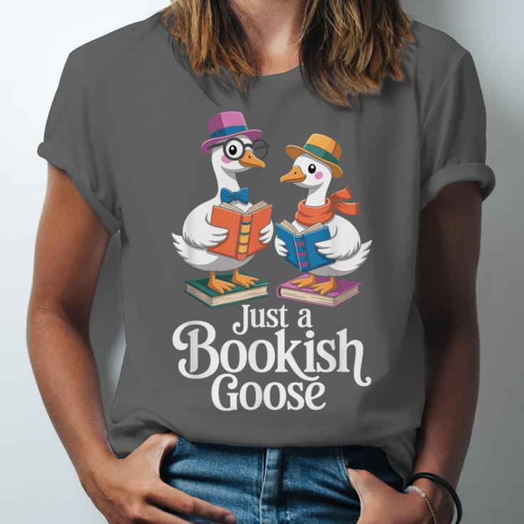 Bookish Goose Cute Geese With Hats Reading Books Unisex Jersey T-Shirt