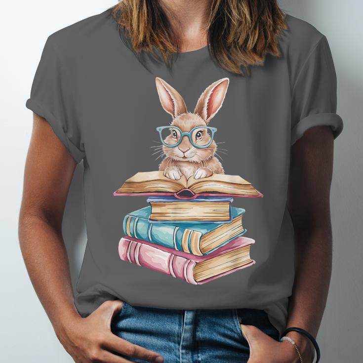 Books Bookworm Reader Book Cute Reading Bunny With Glasses Unisex Jersey T-Shirt