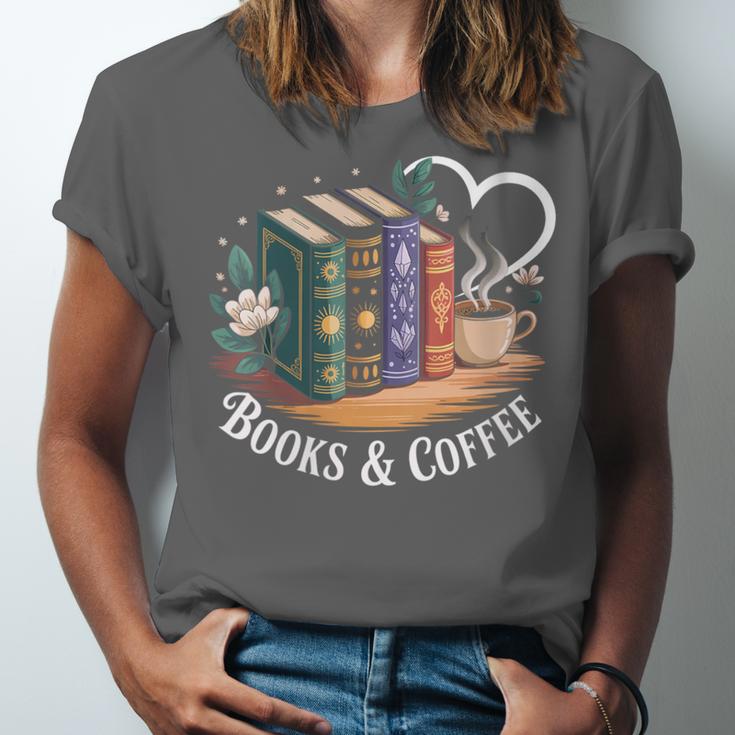Books And Coffee Book Lover Bookish Green Book Theme Reading Unisex Jersey T-Shirt