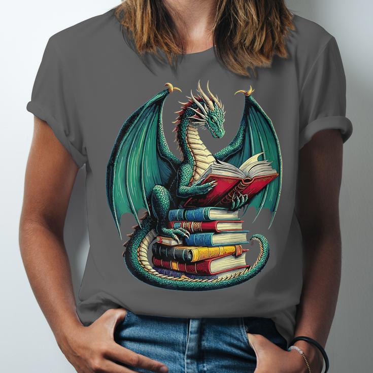 Books Dragon Reading Book Lover Unisex Jersey T-Shirt