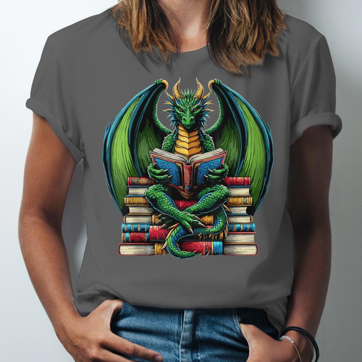 Books Dragon Reading Book Unisex Jersey T-Shirt Books Dragon Reading Book Unisex Jersey T-Shirt