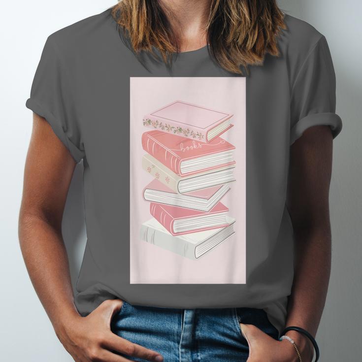 Books Flowers Art Flower Stack Pastel Feminine Unisex Jersey T-Shirt