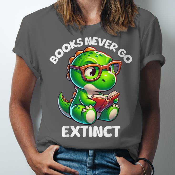 Books Never Go Extinct Reading Dinosaur Bookish Nerdy Unisex Jersey T-Shirt Books Never Go Extinct Reading Dinosaur Bookish Nerdy Unisex Jersey T-Shirt