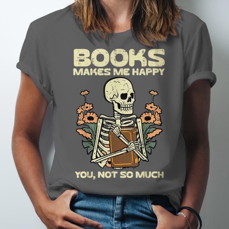 Books Make Me Happy Skeleton Read Reading Librarian Book Unisex Jersey T-Shirt