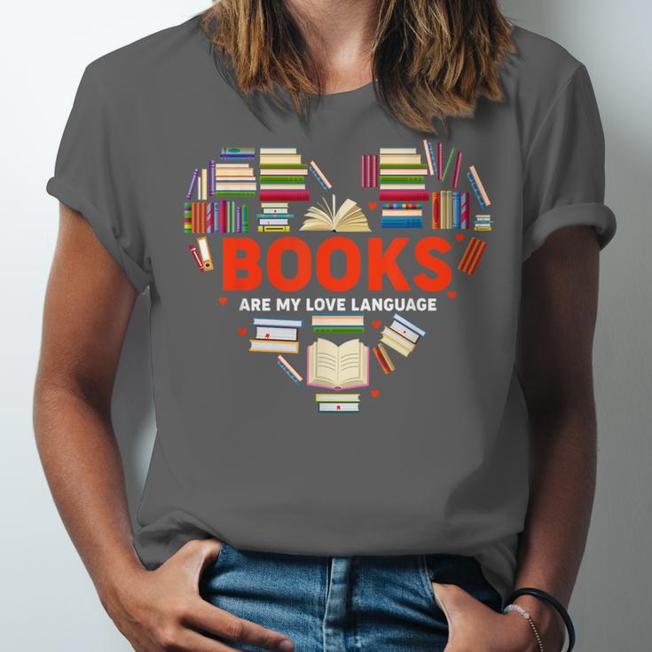 Books Heart Valentines Day Books Are My Love Language Unisex Jersey T-Shirt