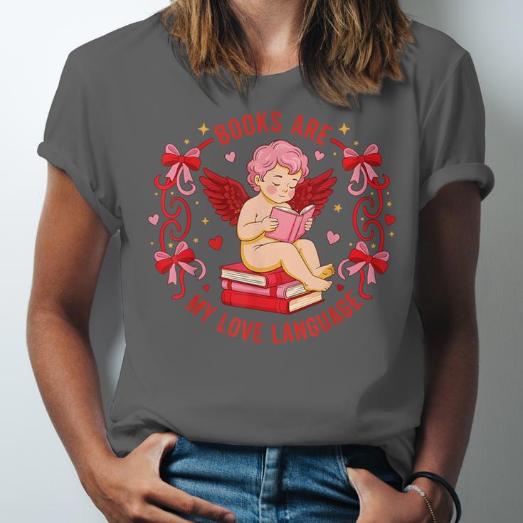 Books Are My Love Language Cupid Reading Book Valentines Day Unisex Jersey T-Shirt