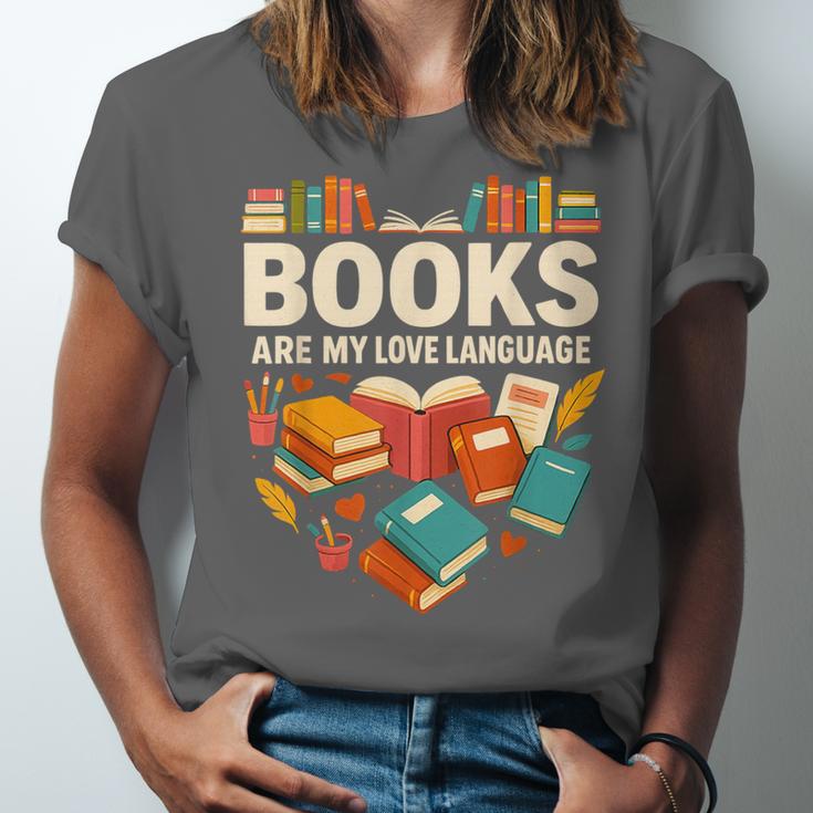 Books Are My Love Language Reading Lover Librarian Valentine Unisex Jersey T-Shirt Books Are My Love Language Reading Lover Librarian Valentine Unisex Jersey T-Shirt