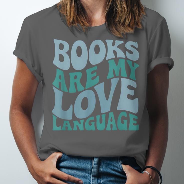 Books Are My Love Language Retro Book Quote Unisex Jersey T-Shirt Books Are My Love Language Retro Book Quote Unisex Jersey T-Shirt