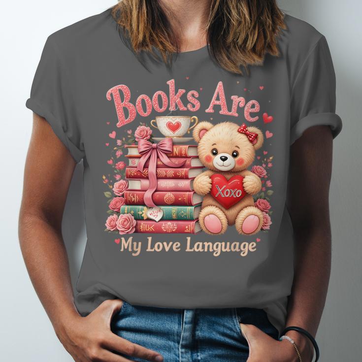 Books Are My Love Language Teddy Bear Book Lovers Valentine Unisex Jersey T-Shirt Books Are My Love Language Teddy Bear Book Lovers Valentine Unisex Jersey T-Shirt