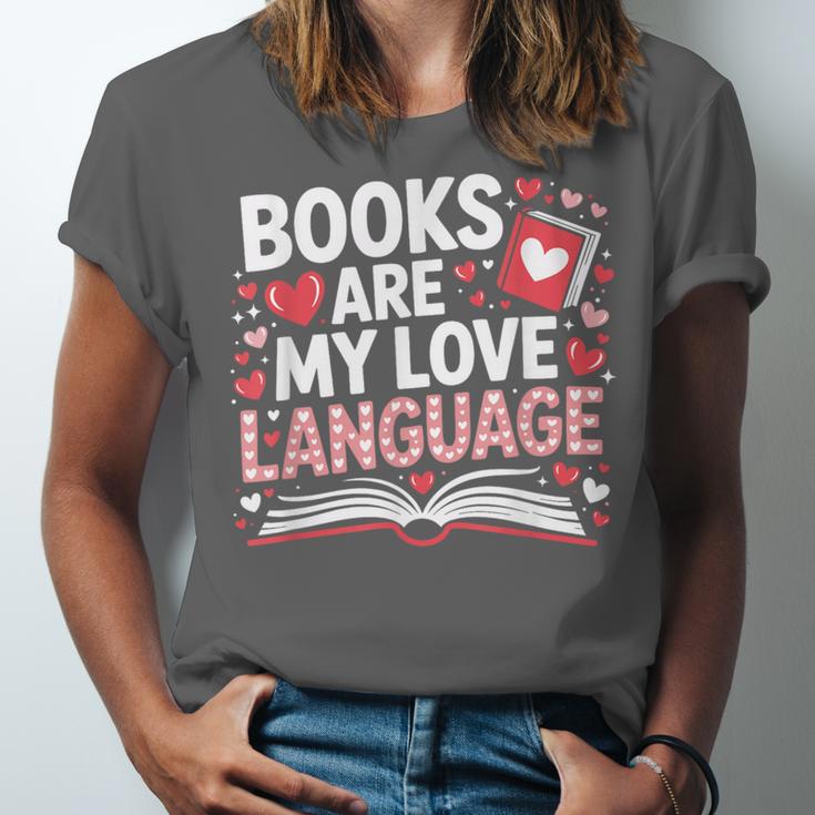 Books Are My Love Language Valentines Book Lover Teacher Unisex Jersey T-Shirt