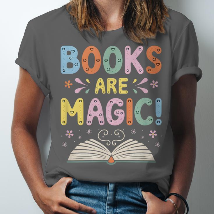 Books Are Magic Whimsical Retro Bookworm Unisex Jersey T-Shirt