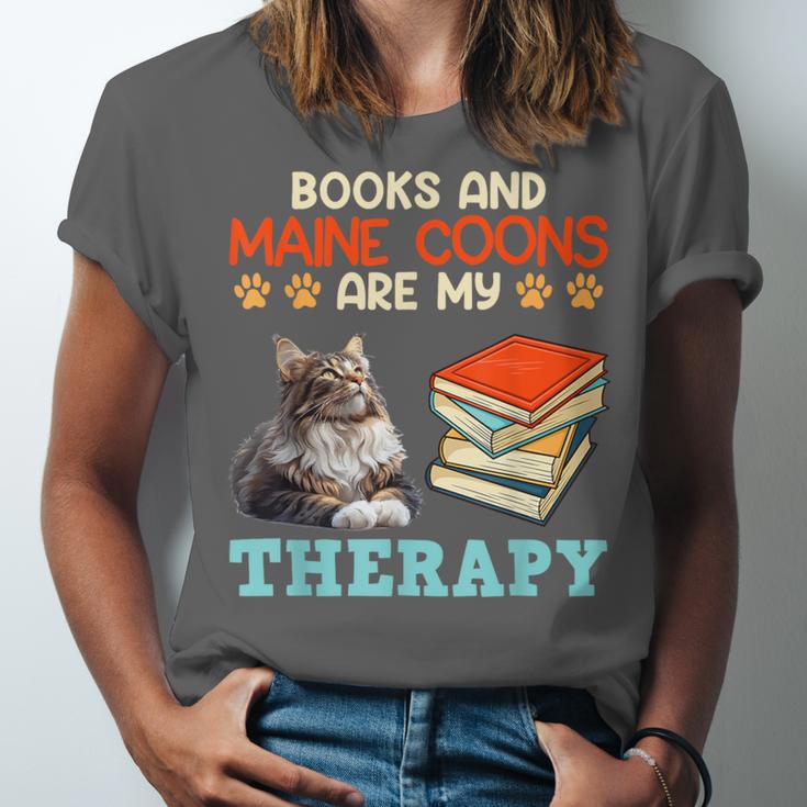 BOOKS AND MAINE COONS ARE MY THERAPY Main Coon Unisex Jersey T-Shirt