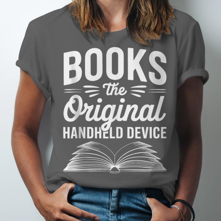 Books The Original Handheld Device Book Reading Unisex Jersey T-Shirt Books The Original Handheld Device Book Reading Unisex Jersey T-Shirt