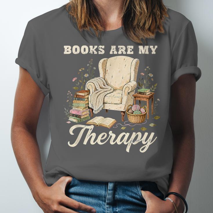 Books Are My Therapy Cozy Reading Chair Artwork Unisex Jersey T-Shirt