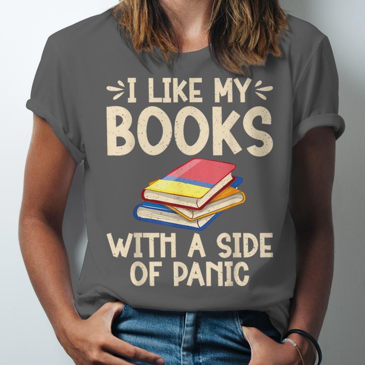 I Like My Books With a Side Of Panic Thriller Unisex Jersey T-Shirt I Like My Books With a Side Of Panic Thriller Unisex Jersey T-Shirt