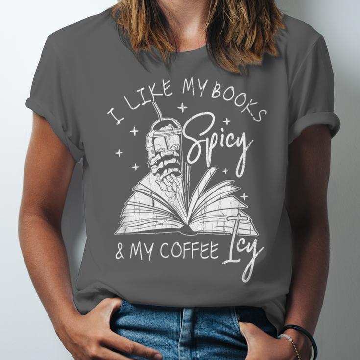 I Like My Books Spicy And My Coffee ICY Unisex Jersey T-Shirt