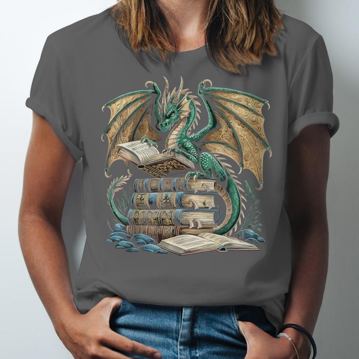 Bookworm Dragons Reading Book Dragons And Books Unisex Jersey T-Shirt