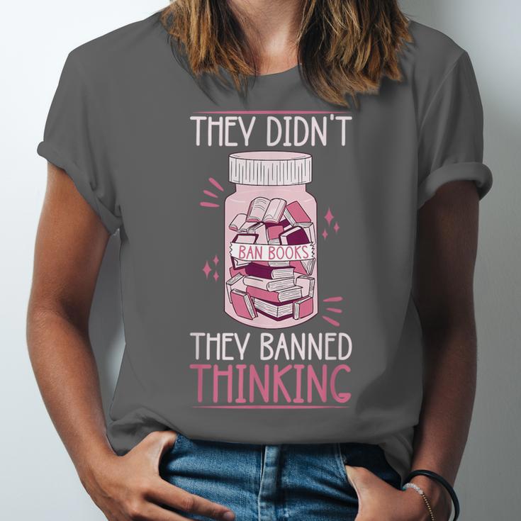Bookworm Library Banned Book -Adults Short Sleeve Modern Crew Neck Small Straight Imported They Didn't Ban Books They Banned Thinking Unisex Jersey T-Shirt