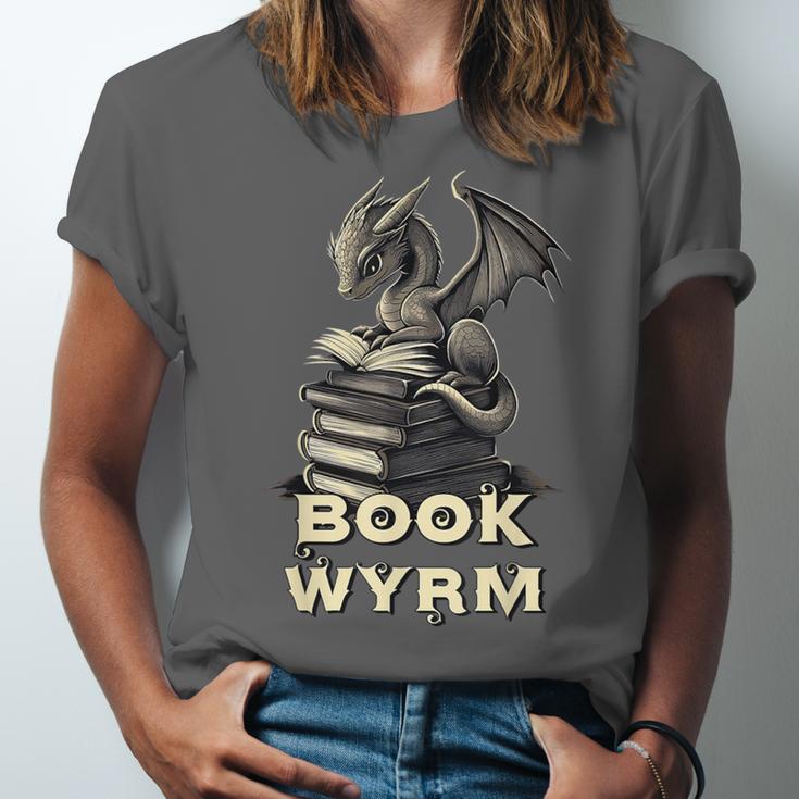 Bookwyrm Dragon Fantasy Bookish Fairytale Book Lover Unisex Jersey T-Shirt