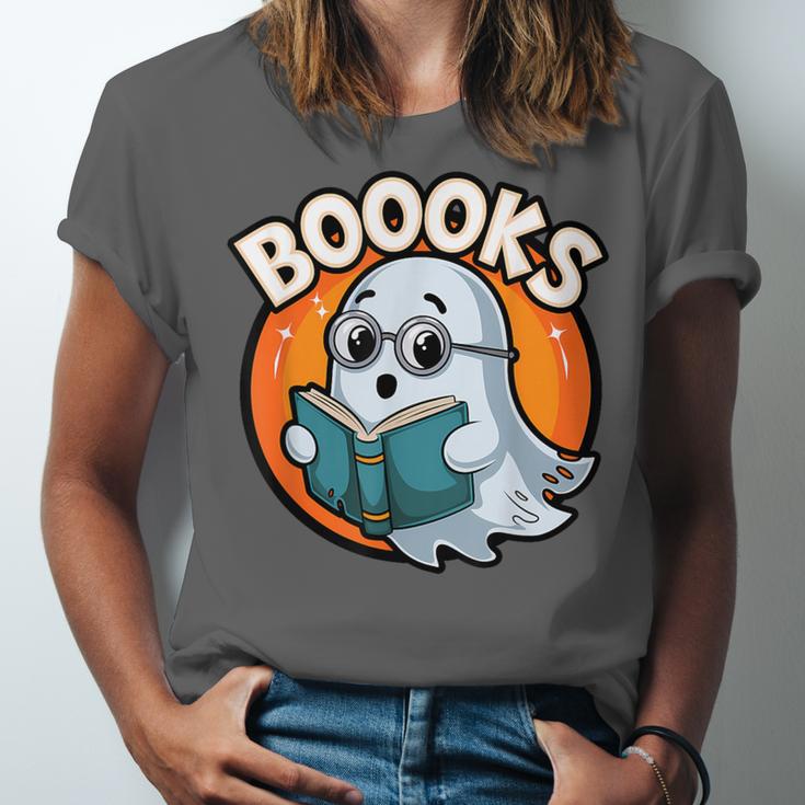 BOOOKS Cute Ghost Reading Books Halloween Unisex Jersey T-Shirt