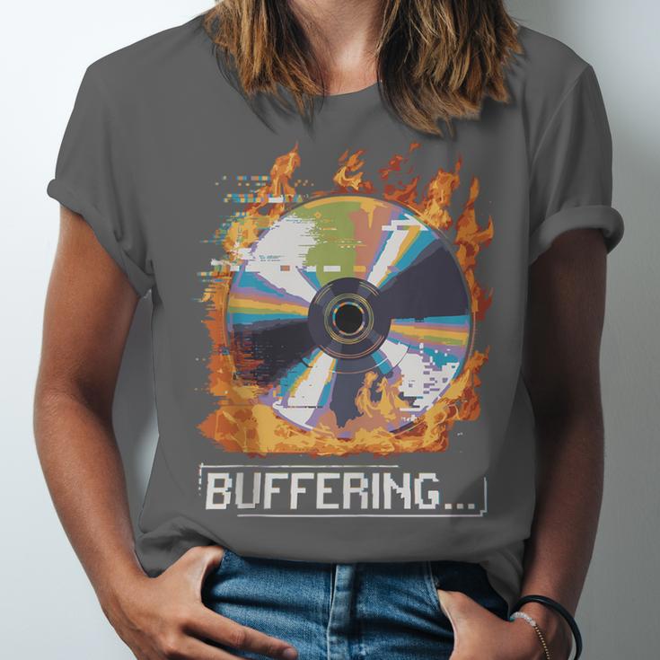 Buffering Glitched CD On Fire 2000s Nostalgia Unisex Jersey T-Shirt