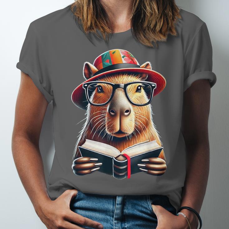 Capybara Bookworm Rodent Reading a Book Unisex Jersey T-Shirt