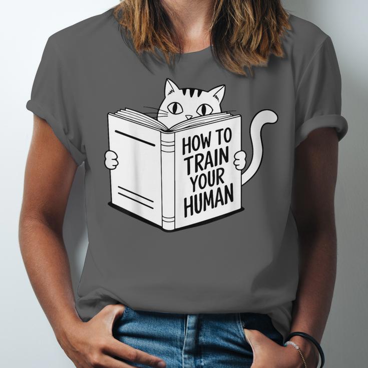 Cat Book Humor How To Train Your Human Unisex Jersey T-Shirt