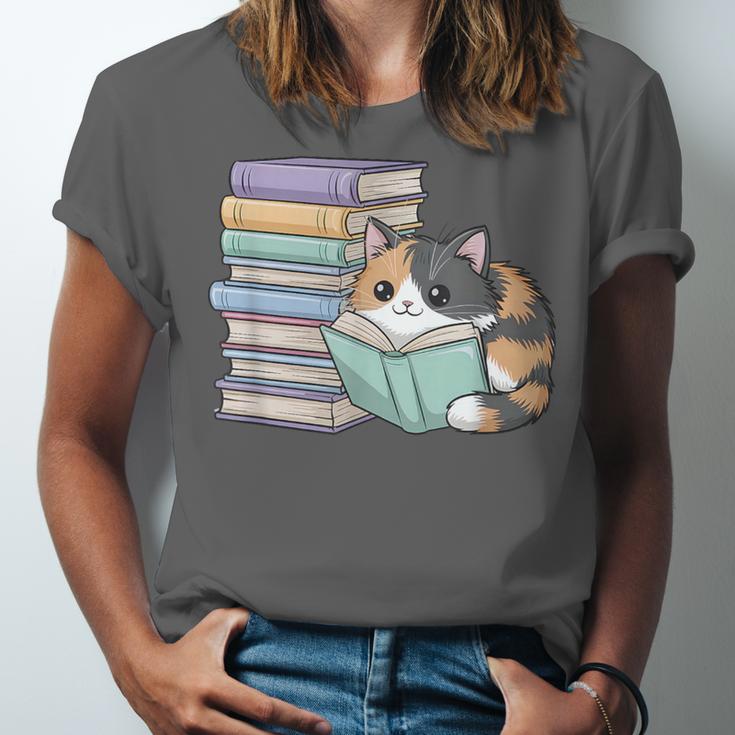 Cat On Books Pets Cats Reading Book Nerd Read Reader Bookcat Unisex Jersey T-Shirt