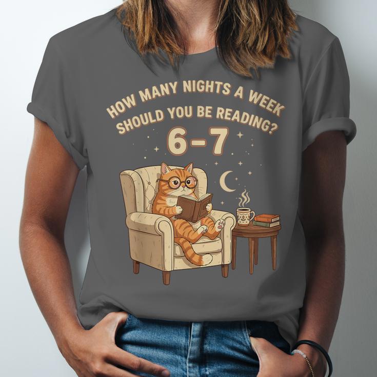 Cat Reading 6-7 Meme English Teacher Book Lover Humor Unisex Jersey T-Shirt