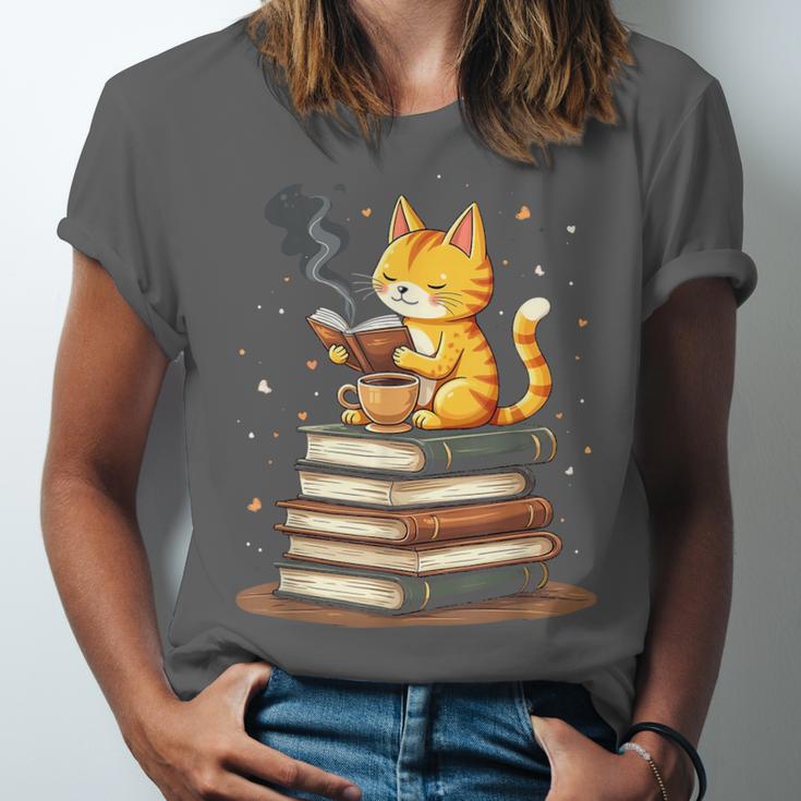 Cat Reading Books Unisex Jersey T-Shirt