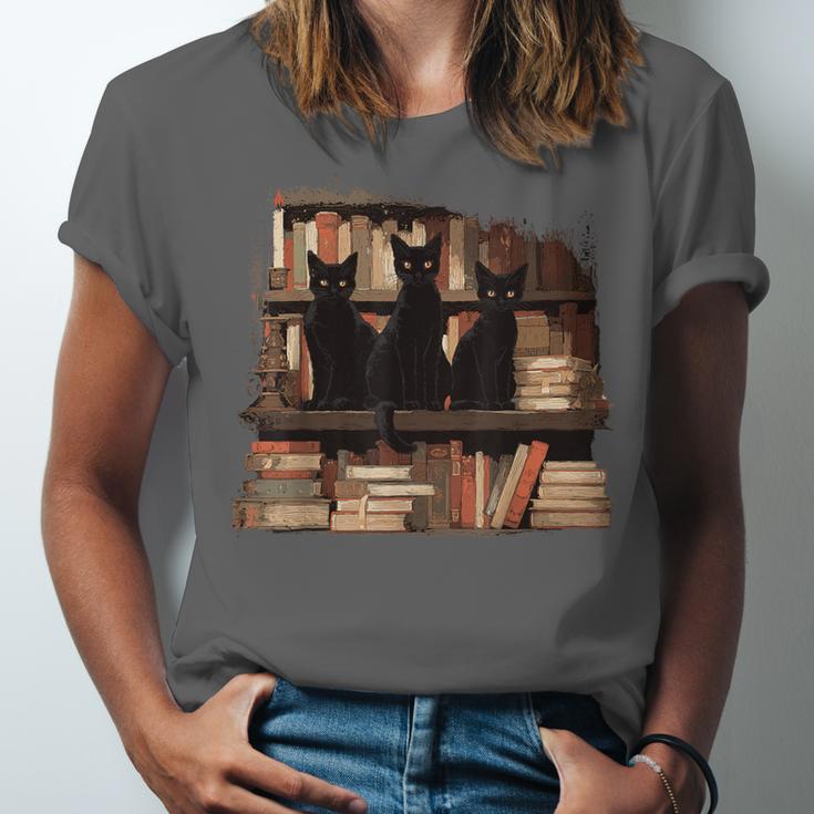 Cats Antique Books Academia Library Aesthetic Bookworm Unisex Jersey T-Shirt
