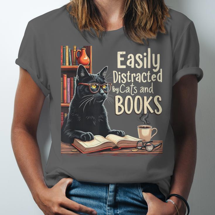 Cats And Books Book & Cat Lover Easily Distracted By Unisex Jersey T-Shirt