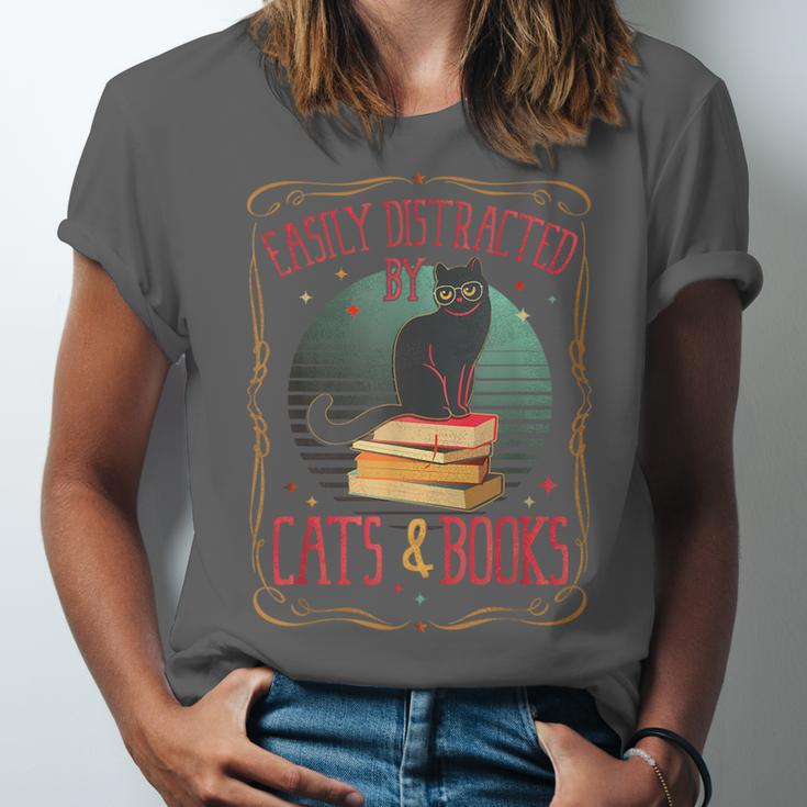Cats And Books Lover Reading Literary Feline Humor Unisex Jersey T-Shirt