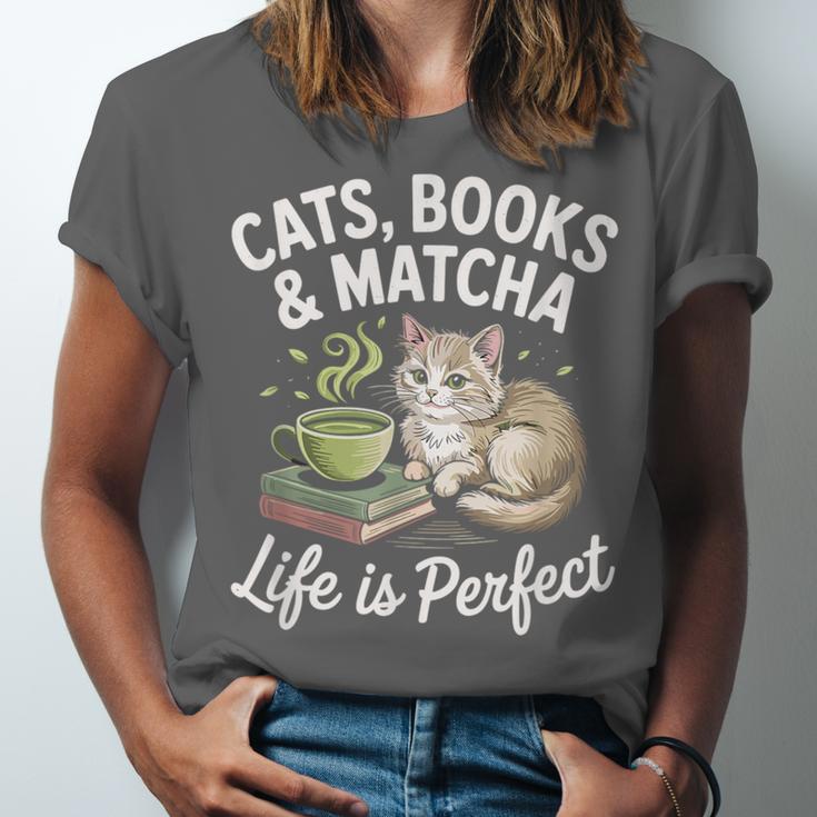 Cats Books And Matcha Life Is Perfect Green Tea Matcha Unisex Jersey T-Shirt