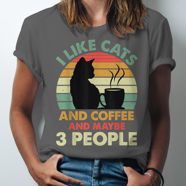 Cats Coffee & 3 People Tee Cute Font Introvert Humor Unisex Jersey T-Shirt Cats Coffee & 3 People Tee Cute Font Introvert Humor Unisex Jersey T-Shirt