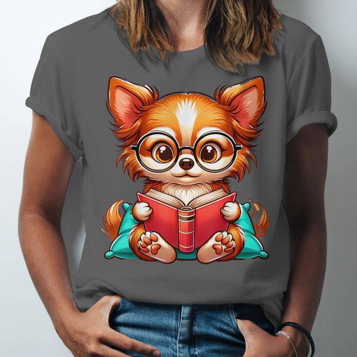 Chihuahua Reading a Book Dog Unisex Jersey T-Shirt Chihuahua Reading a Book Dog Unisex Jersey T-Shirt