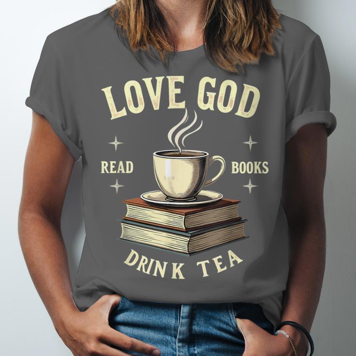 Christian Bookworm Love God Read Books Drink Tea Unisex Jersey T-Shirt