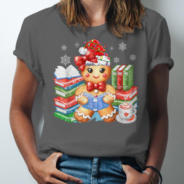 Christmas Gingerbread Man Reading Book Snowflake Teacher Unisex Jersey T-Shirt