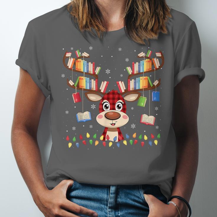 Christmas Librarian Reindeer Matching Book Lover Unisex Jersey T-Shirt