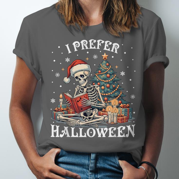 Christmas Outfit I Prefer Halloween Book Reading Skeleton Unisex Jersey T-Shirt Christmas Outfit I Prefer Halloween Book Reading Skeleton Unisex Jersey T-Shirt
